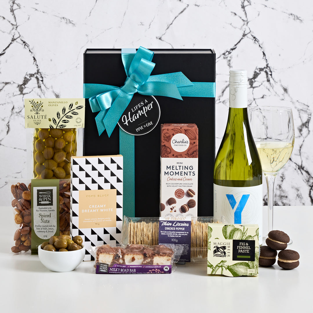 This gift box includes a bottle of Y Series Chardonnay along with a selection of sweet and savoury treats. Treats those around you to our delicious Drop of Chardonnay Hamper