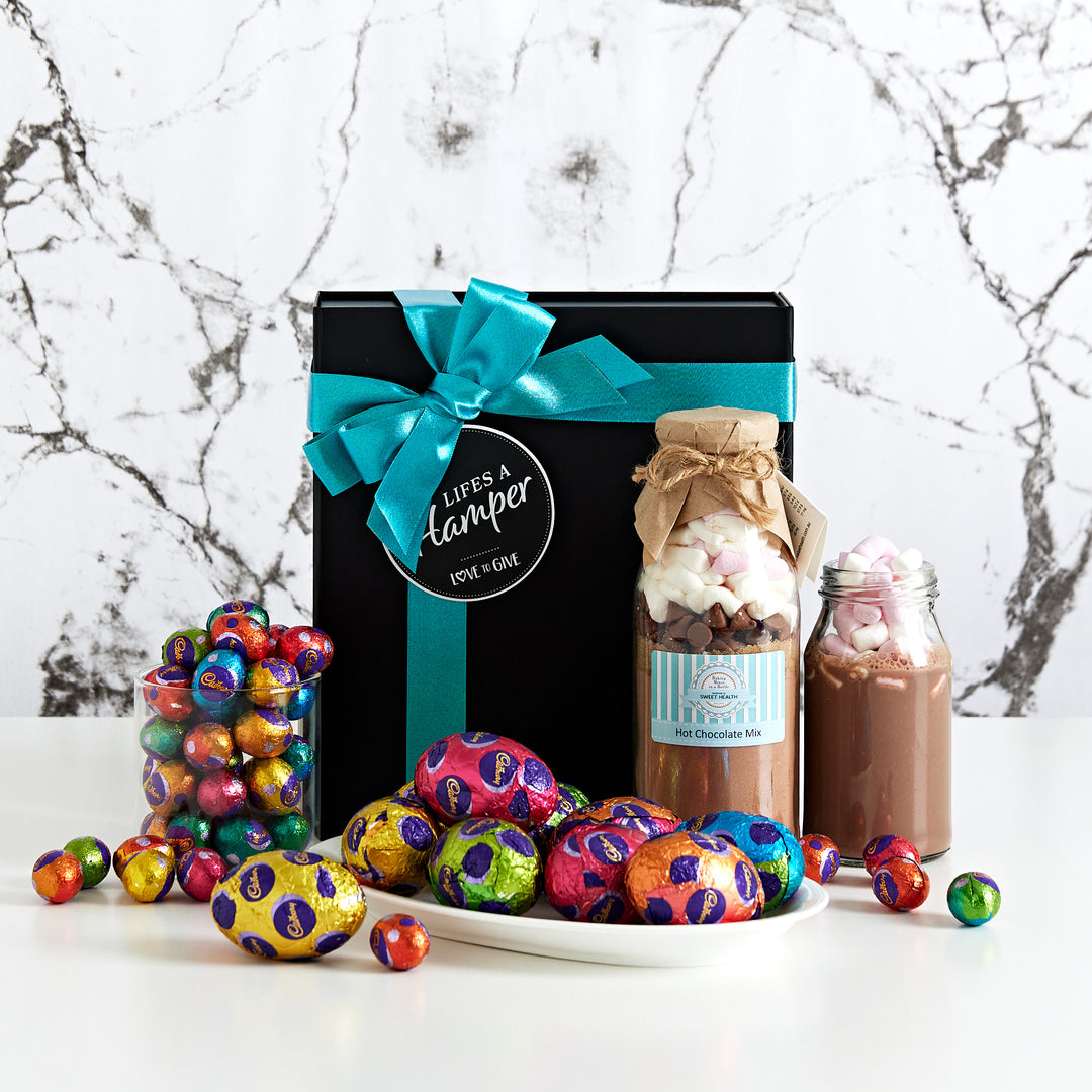 A delicious hot chocolate and easter eggs can be found in our Easter Hot Chocolate and eggs hamper