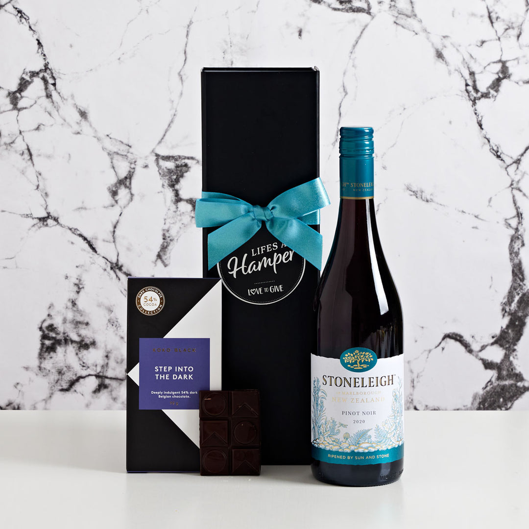 Stoneleigh Pinot Noir and a block of delicious Koko Black chocolate making this hamper an irresistible combination.