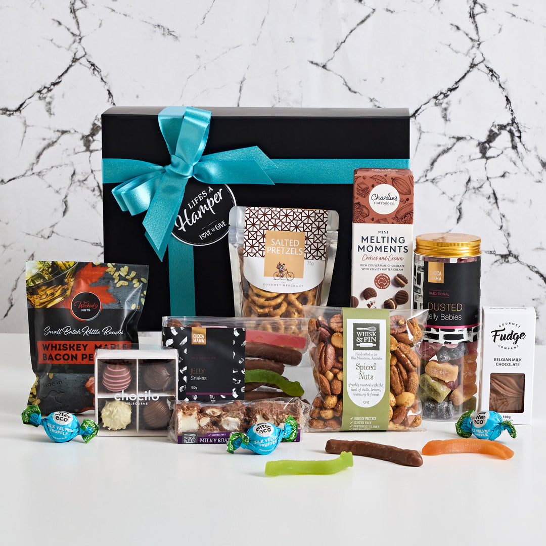 A selection of sweet & savoury products can be found in our Sweet & Savoury Favourites Hamper. Surprise someone today with this delicious gift that will sure to please!