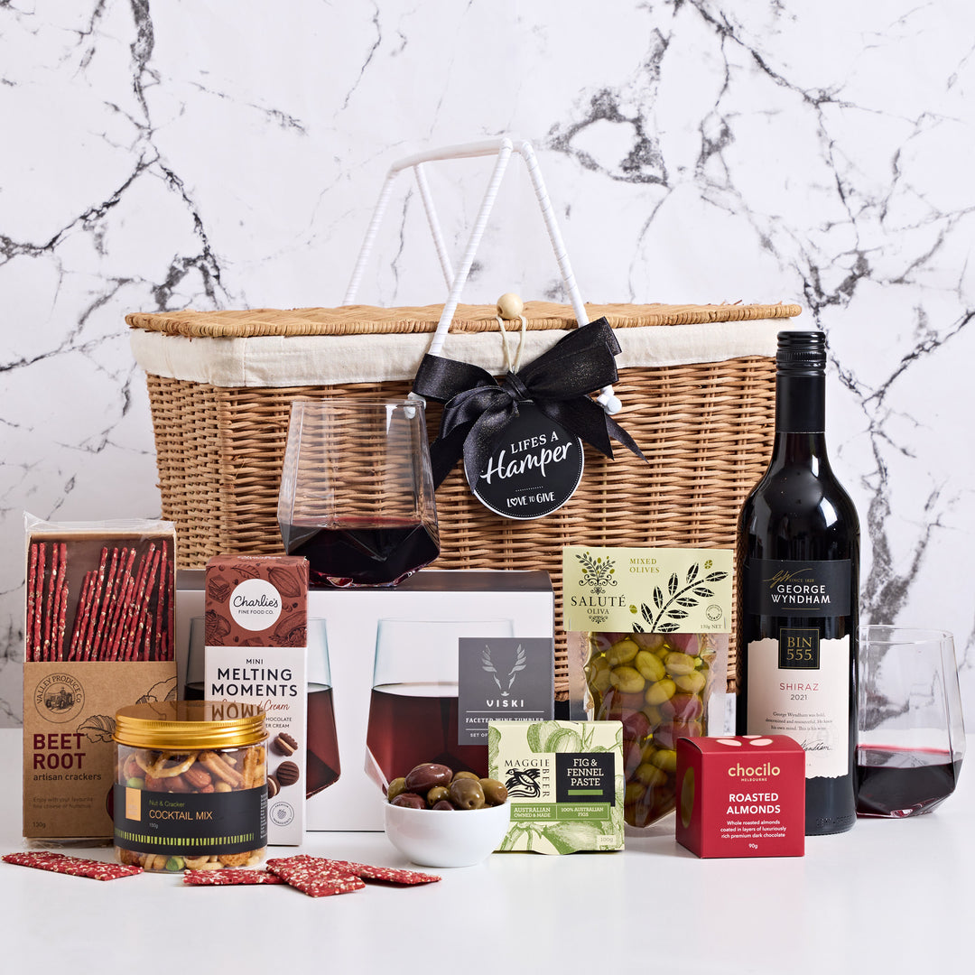 Picnic Basket with Red Wine