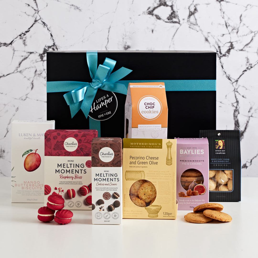 Gourmet Cookie Box Hamper comes with a range of delicious cookies and biscuits.