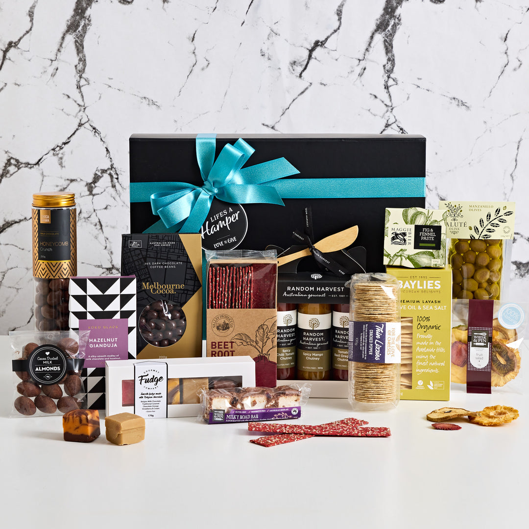 The Gourmet entertainer hamper speaks for itself. This hamper is filled with artisan foods that can be shared or eaten alone. It has a great range of both sweet and savoury products. This hamper would we a great Corporate Christmas Gift.